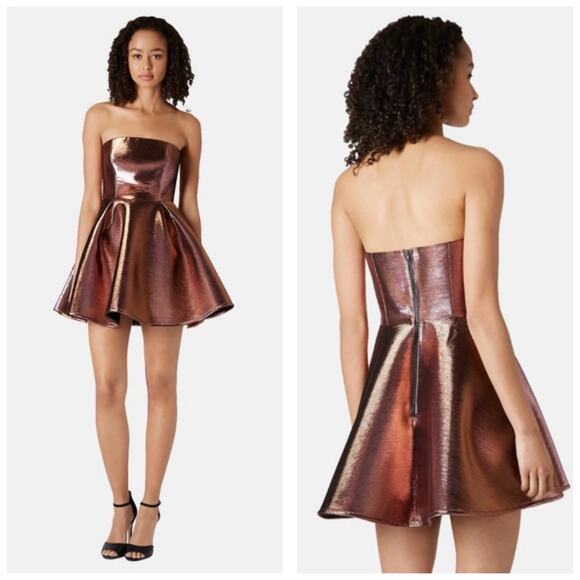 Topshop Pink Metallic Strapless Mini Dress Size 8 Fit & Flare Barbie Fairy Rave - Picture 1 of 14